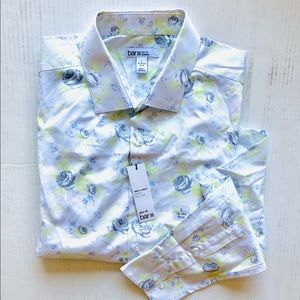 Bar III Men’s Slim Fit Dress Shirt, White Grey Lime Floral, Size 16-16 1/2 34/35